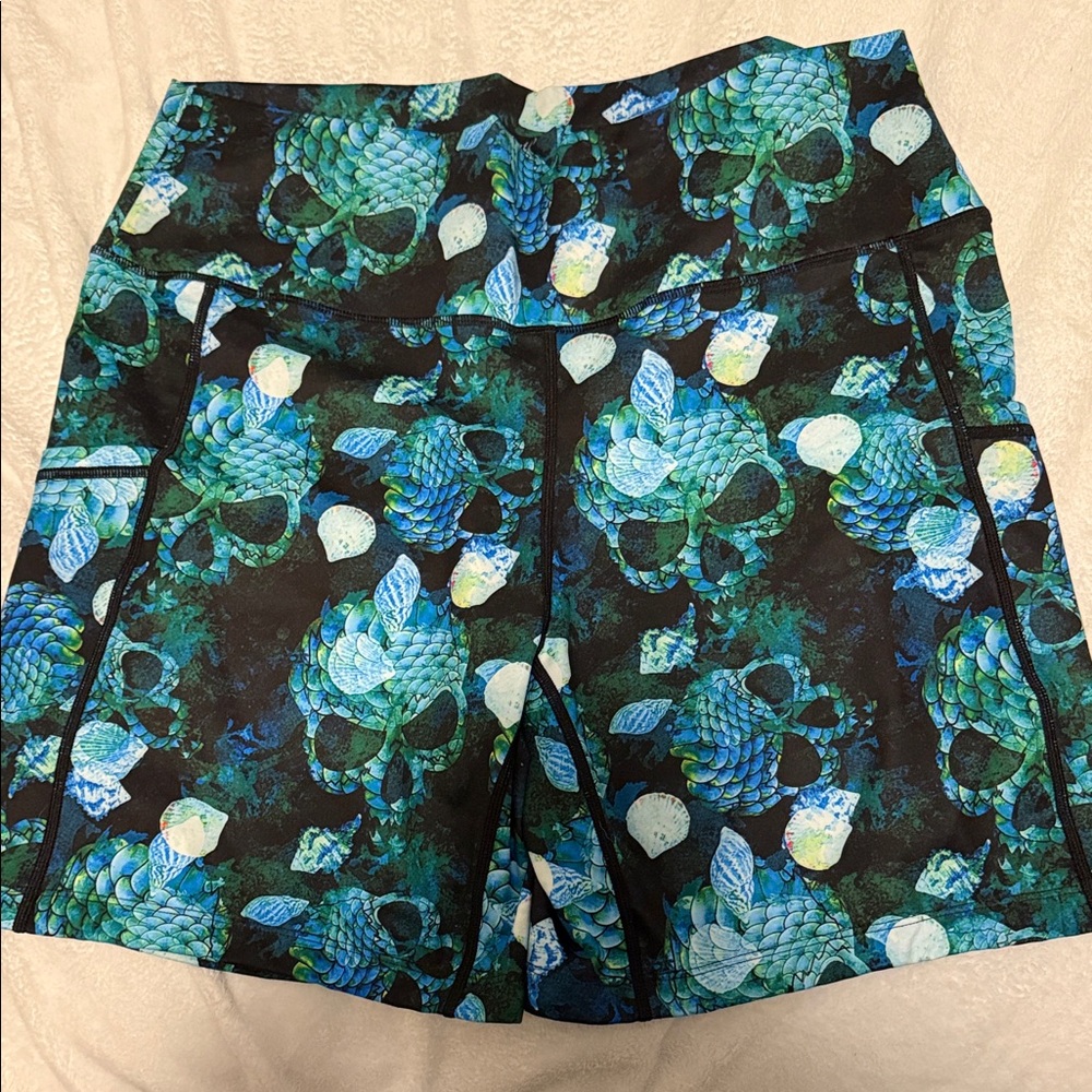 Constantly Varied Gear Green and Blue Skull Women's Bike Shorts - XXL